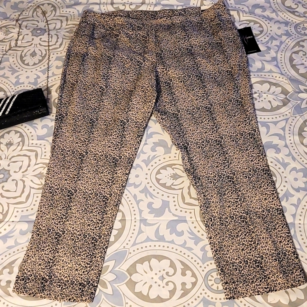 Slimsation Leopard Print Pants 22W Plus Size NWT Black Tan Stretch Flat Front